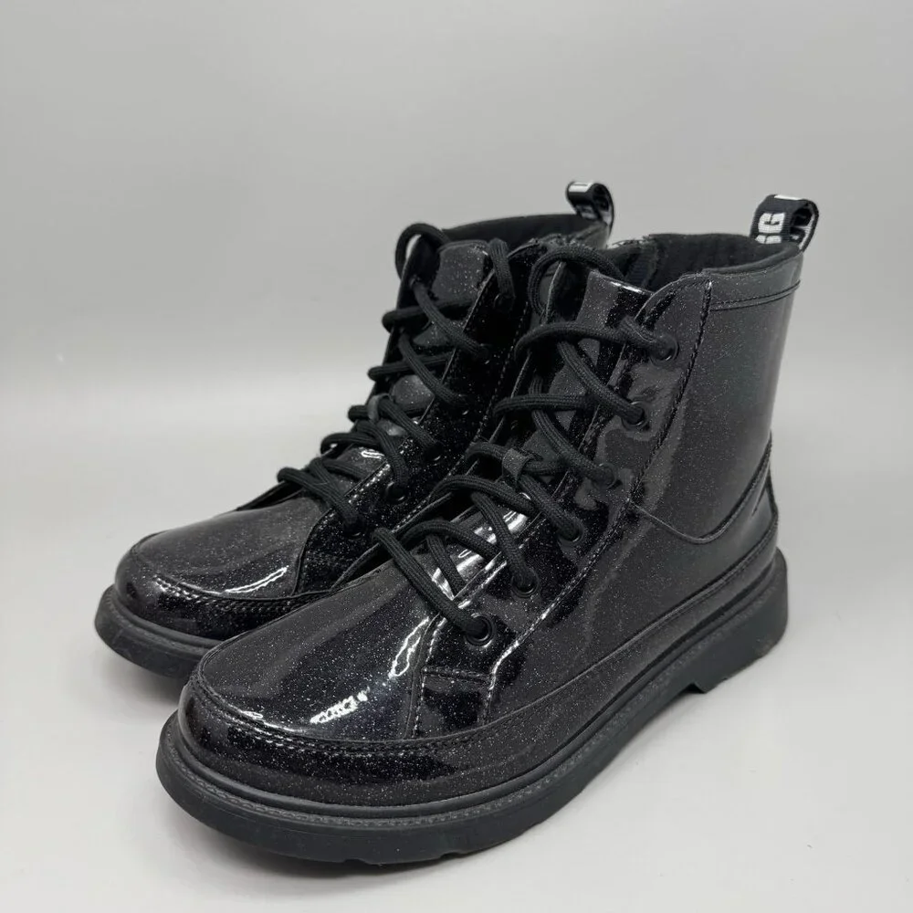 UGG Robley Youth Girls Black Glitter Zipper Lace Up Boots 1116377K Size 6